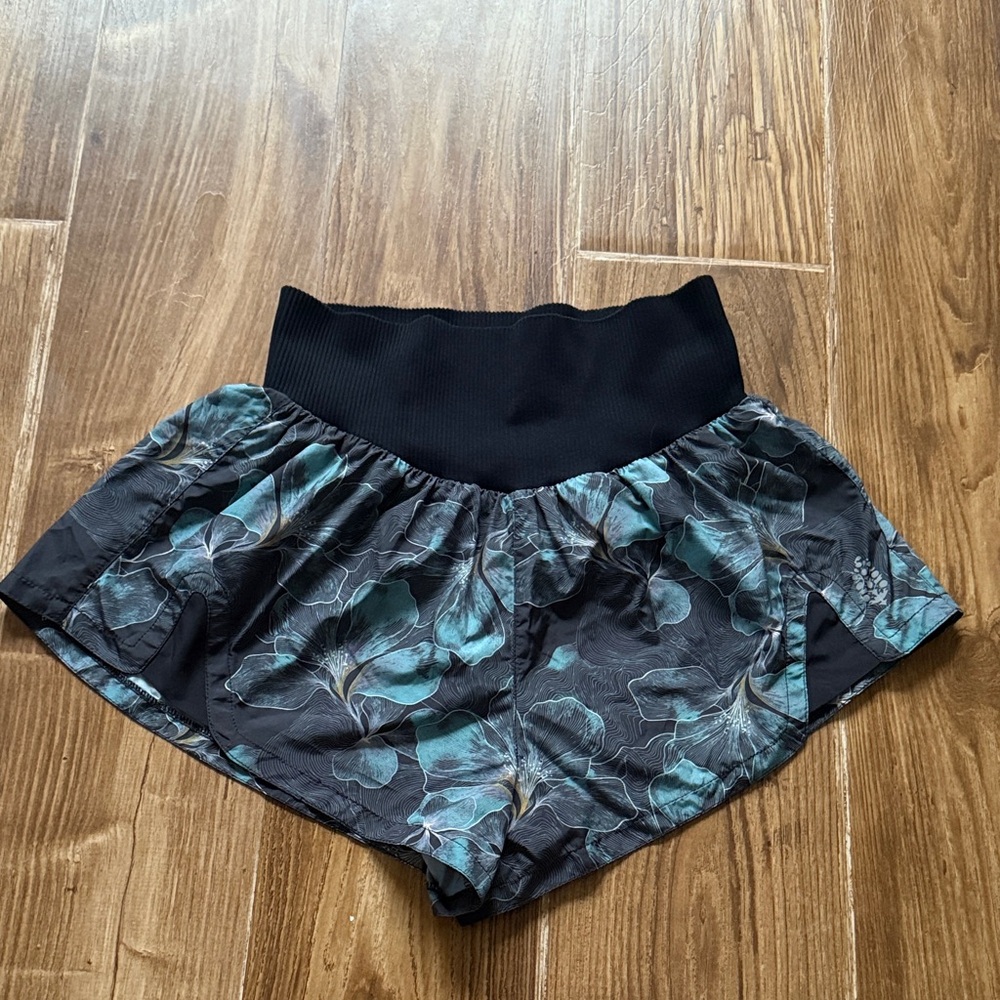 Free people movement Black and Teal Floral Athletic Shorts